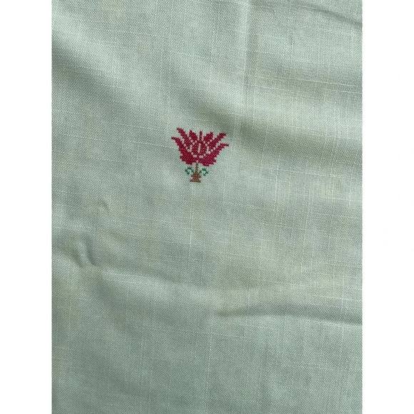 58x67 Handmade Needlepoint Cross Stitch Flower Cotton Table Cloth Light Green - Picture 8 of 12